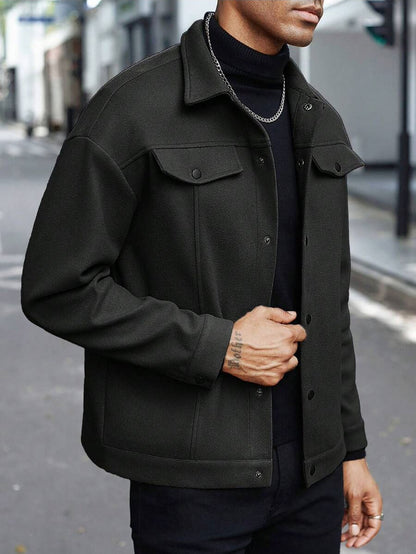 Men's Turtleneck Woolen Jacket, 2025 Autumn Winter New Style, Classic Version Pure Color, Casual Sports Business Jacket