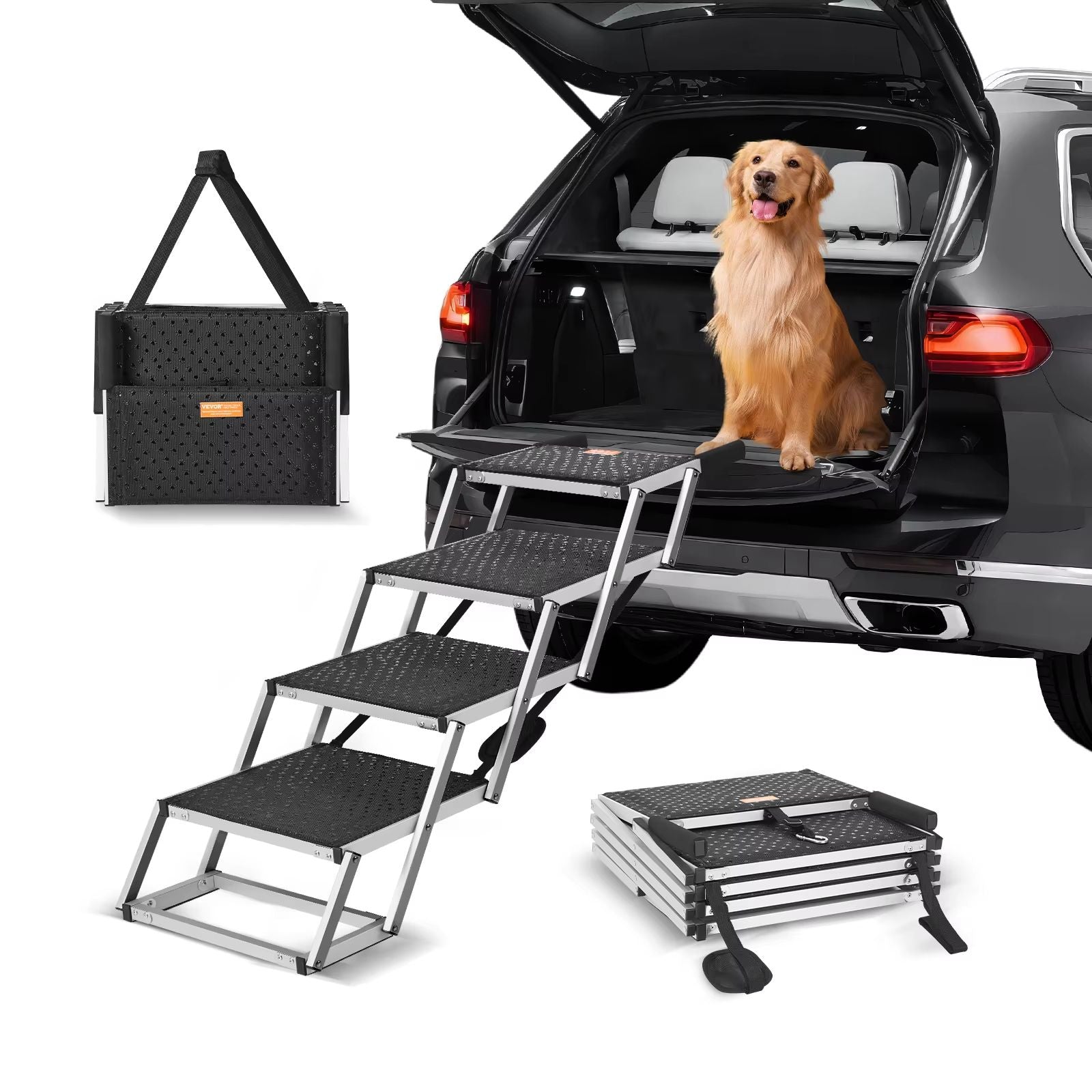SucceBuy Folding Dog Car Steps - Lightweight Aluminum Pet Stairs for Cars, SUVs, and Trucks up to 150 lbs