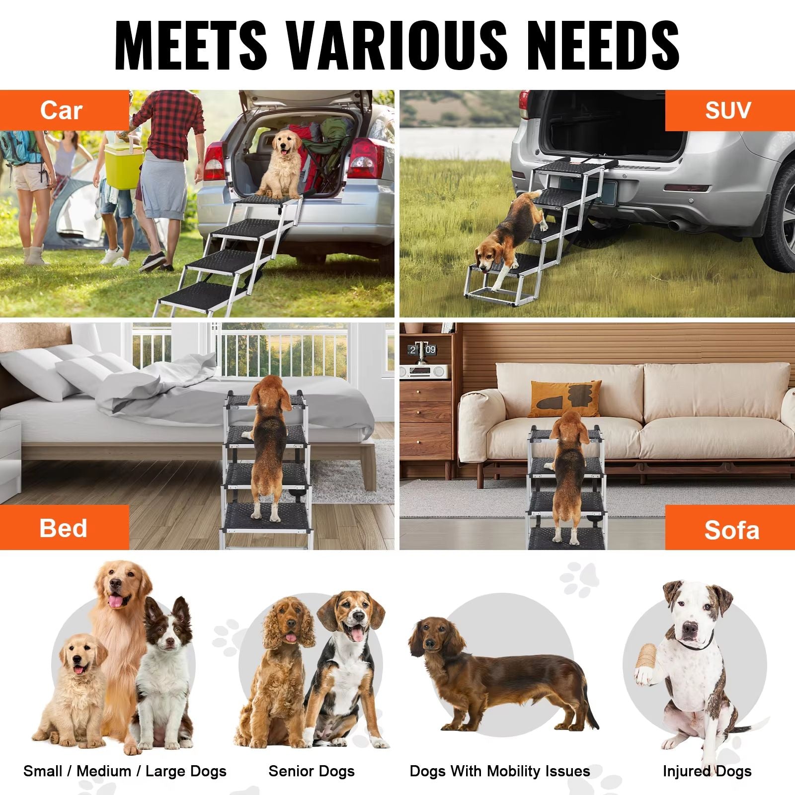 SucceBuy Folding Dog Car Steps  Lightweight Aluminum Pet Stairs For Cars SUVs And Trucks Up To 150  2
