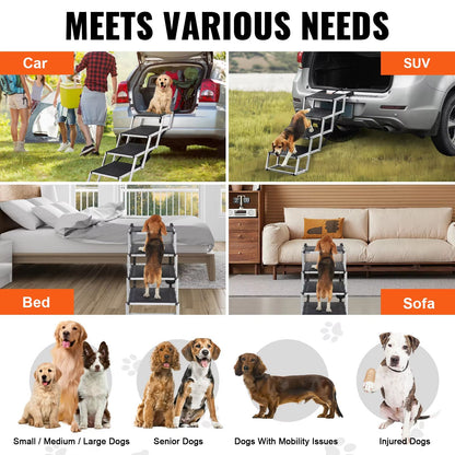 SucceBuy Folding Dog Car Steps  Lightweight Aluminum Pet Stairs For Cars SUVs And Trucks Up To 150  2