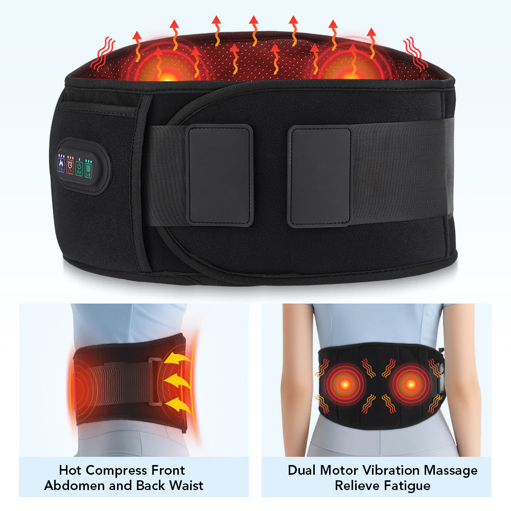 Back Support Belt 3 Levels Red Light Heat, Electric Heating Waist Massager with Vibration Hot Compress Brace Belt