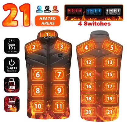 USB Heated Vest Sportswear Coat with 21 Heating Zones