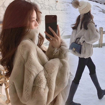 Women's Furry Jacket, Lamb Short Coat, Winter Warm Thickened Loose Fit Jacket for Ladies, Autumn Winter Style