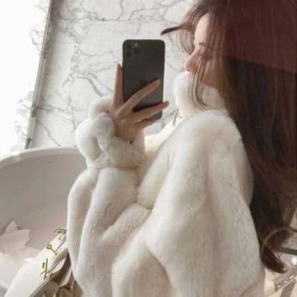 Womens Furry Jacket Lamb Short Coat Winter Warm Thickened Loose Fit Jacket For Ladies Autumn Winter 6