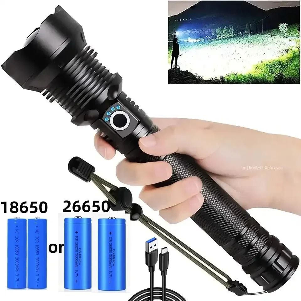 Rechargeable LED Flashlight 90000 Lumens Super Bright Waterproof Zoom Torch with 3 Lighting Modes
