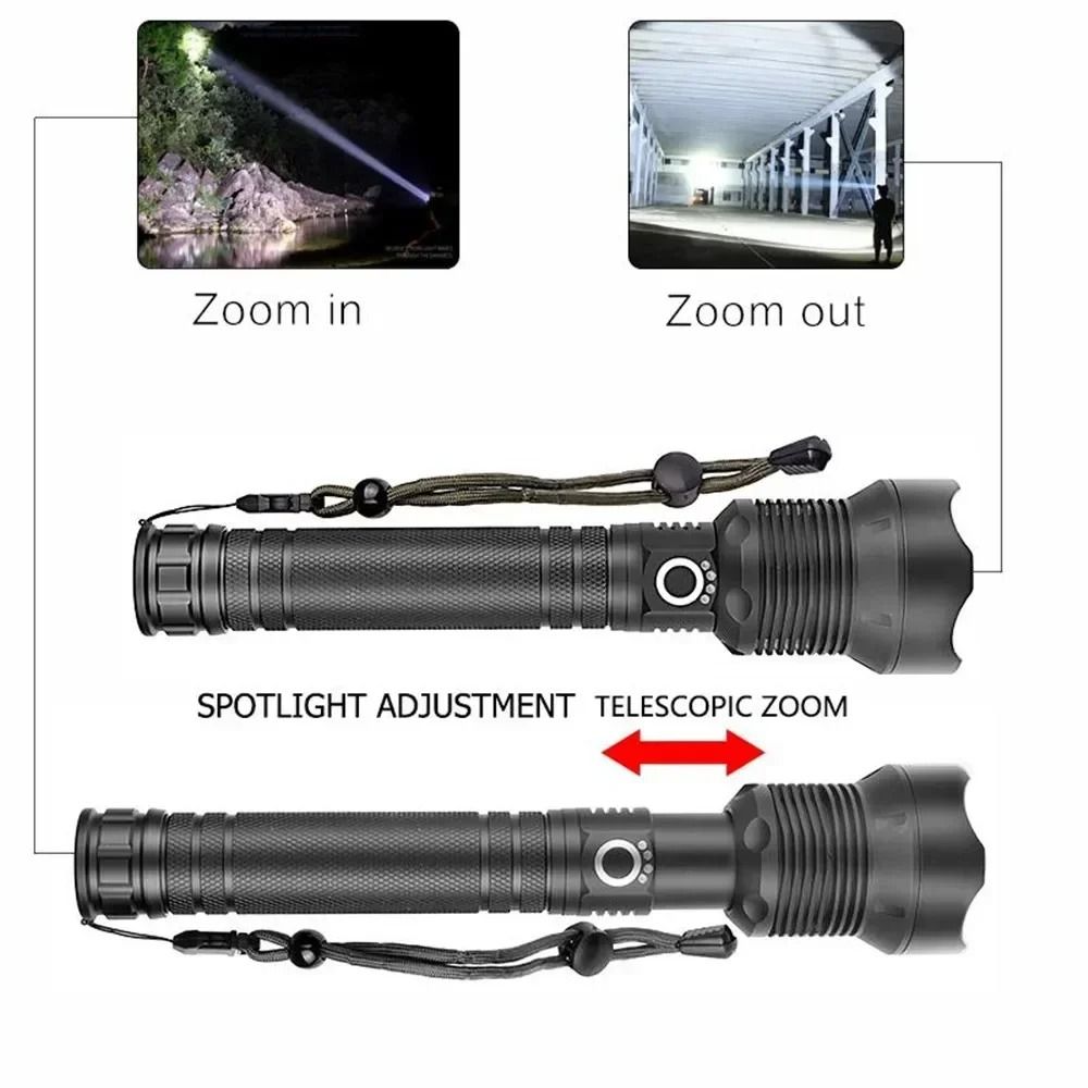 Rechargeable LED Flashlight 90000 Lumens Super Bright Waterproof Zoom Torch With 3 Lighting Modes 1