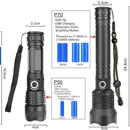 Rechargeable LED Flashlight 90000 Lumens Super Bright Waterproof Zoom Torch With 3 Lighting Modes 3