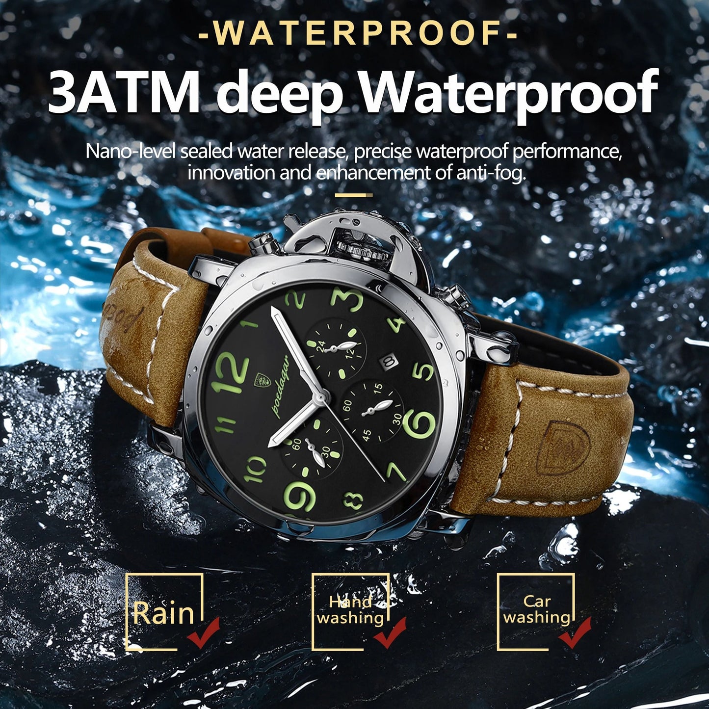 Luxury Military Waterproof Watch With Luminous Leather Strap Quartz Movement 3
