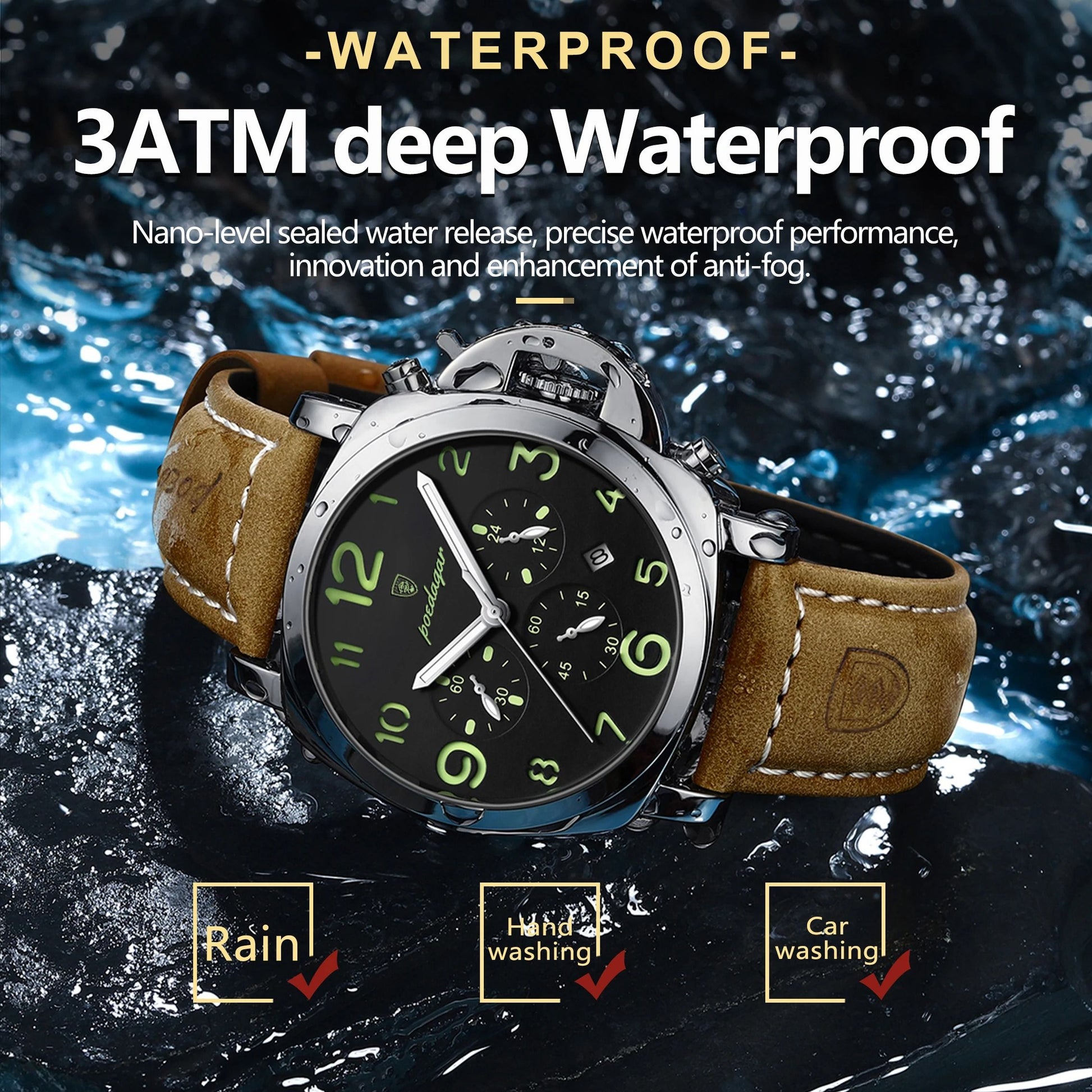 Luxury Military Waterproof Watch With Luminous Leather Strap Quartz Movement 3