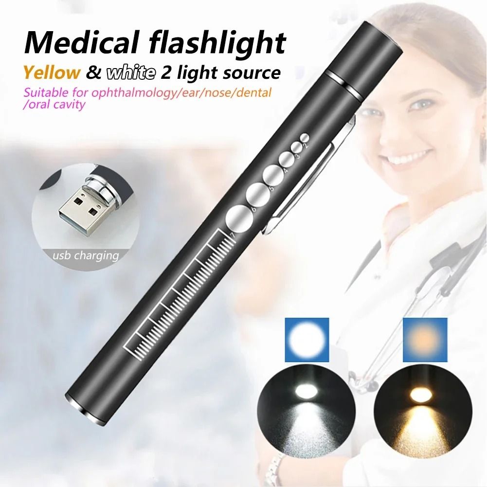 USB Rechargeable Medical Pen Light with Stainless Steel Clip Nursing Flashlight