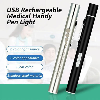 USB Rechargeable Medical Pen Light With Stainless Steel Clip Nursing Flashlight 1