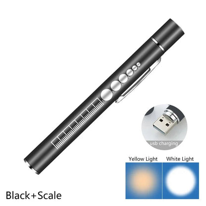 USB Rechargeable Medical Pen Light With Stainless Steel Clip Nursing Flashlight 8