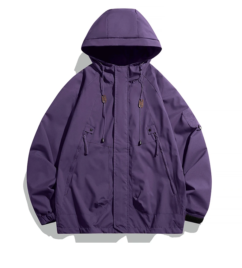 Windbreakers Men Hooded Jacket, Zipper Coat Cargo, Waterproof Black Bomber, Camping Loose Thin Softshell Hiking Jacket