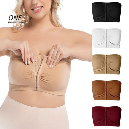Strapless Front Button Wireless Bra with Seamless Support