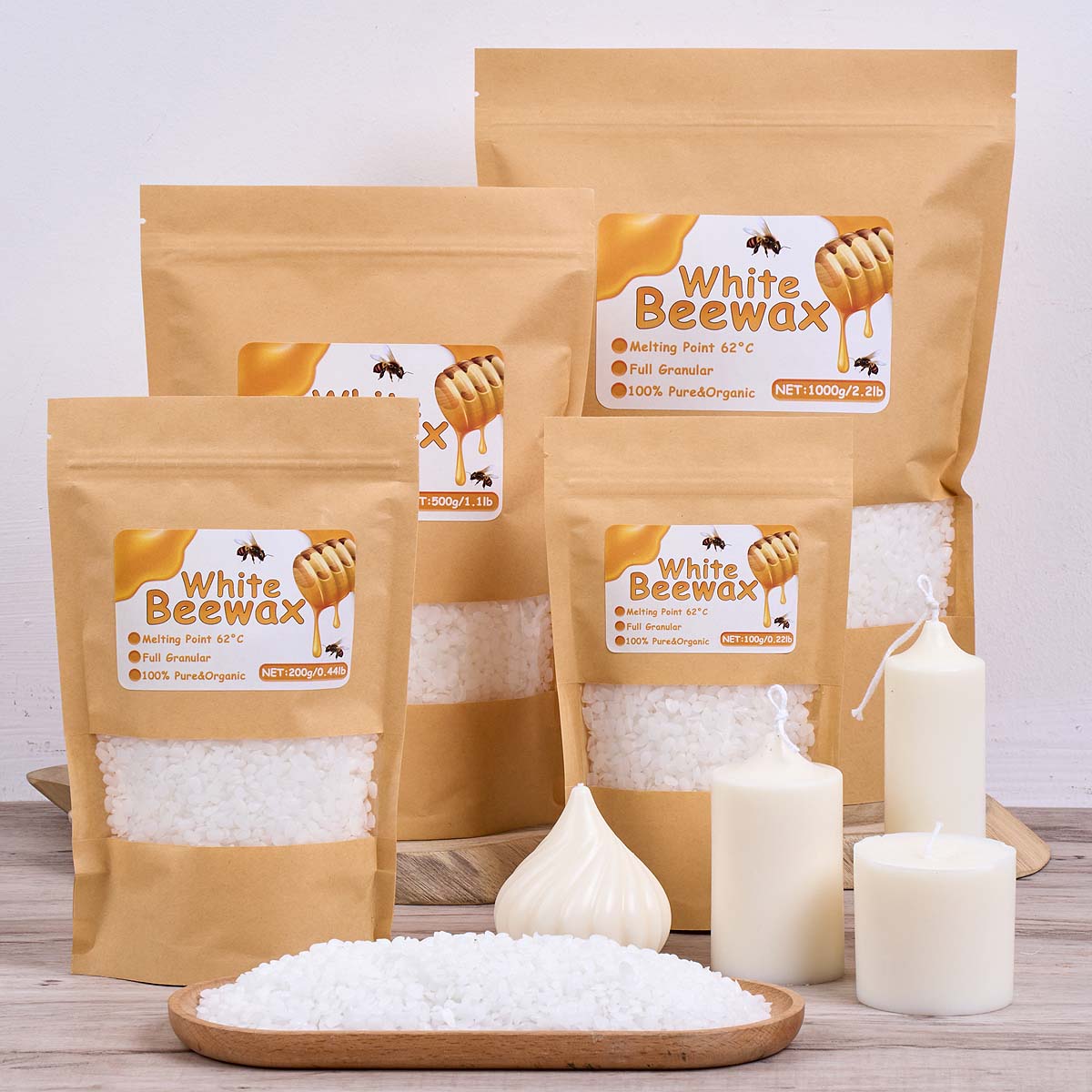 1LB Natural White Beeswax Granules, Pure Candle Making Supplies for DIY Scented Candles, Smokeless Wicks, Handmade Gift