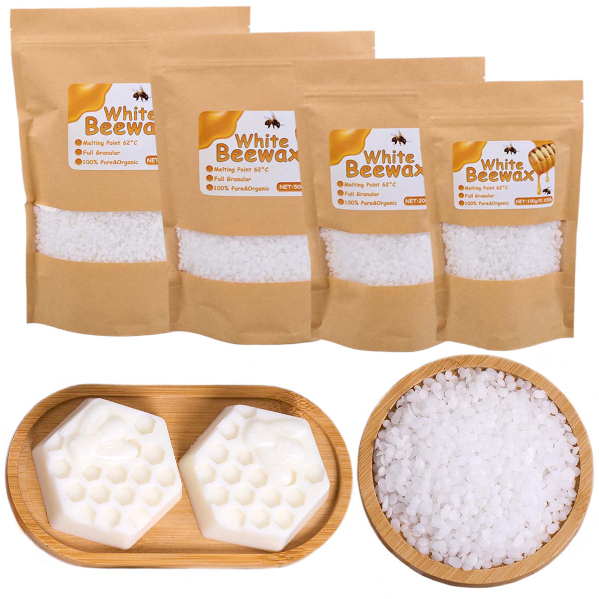 1LB Natural White Beeswax Granules, Pure Candle Making Supplies for DIY Scented Candles, Smokeless Wicks, Handmade Gift