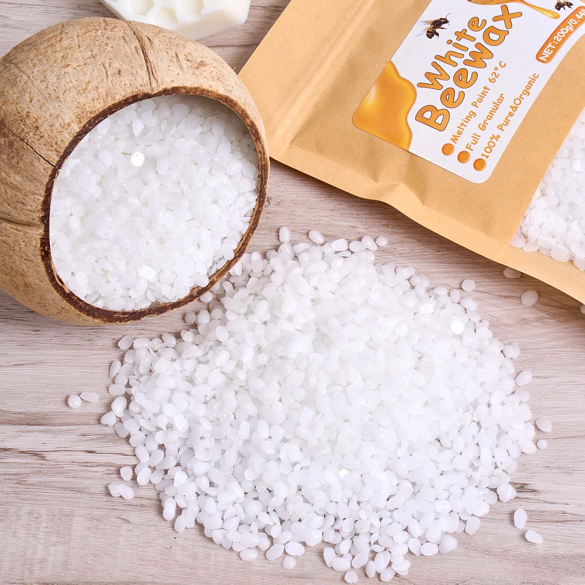 1LB Natural White Beeswax Granules, Pure Candle Making Supplies for DIY Scented Candles, Smokeless Wicks, Handmade Gift