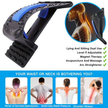 Lower Upper Lumbar Spine Support Pillow Neck, 4-Level Adjustable Back Stretcher, Orthopedic Traction Frame, Fitness