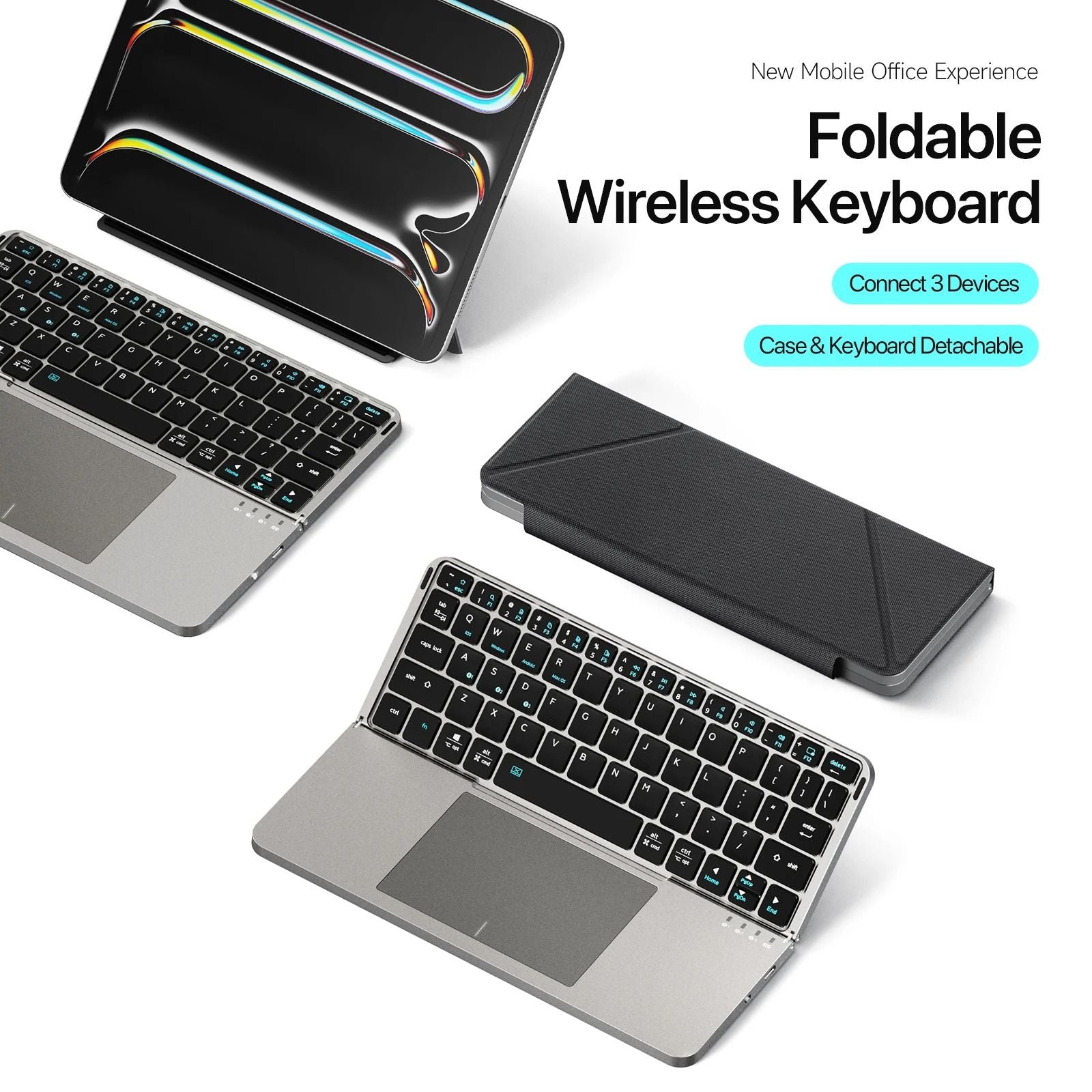 Foldable Bluetooth Keyboard With Touchpad And Phone Holder 1