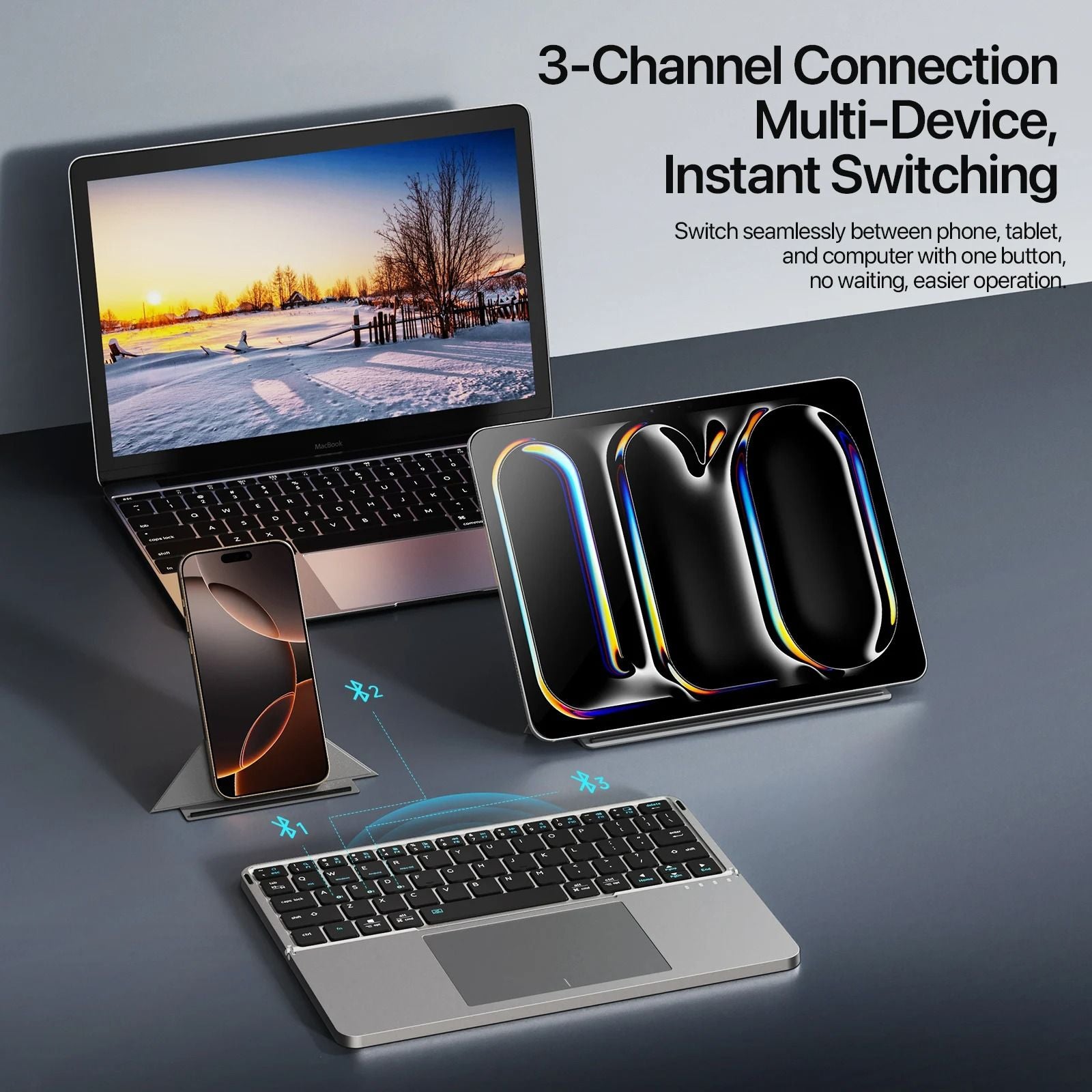 Foldable Bluetooth Keyboard With Touchpad And Phone Holder 6
