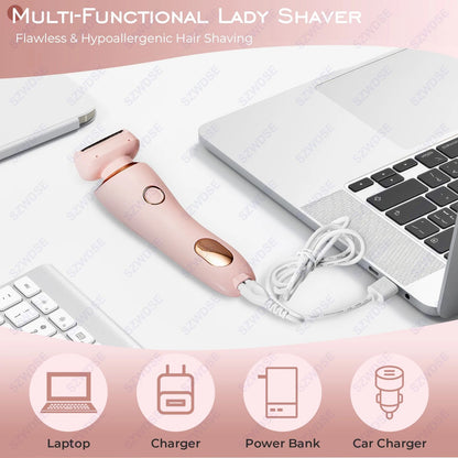 Waterproof Painless Electric Shaver For Women With 2 In 1 Heads 6