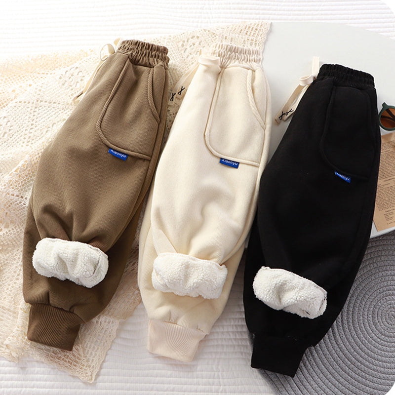 Winter Sweatpants for Boys & Girls, Thick Casual Pants, Loose Sports Trousers with Baby Pockets, Student Warm Kids Pants