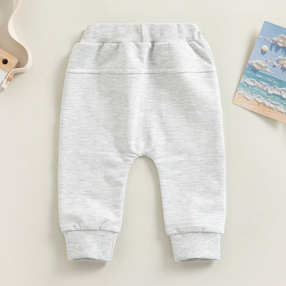 Baby Boys Jogger Trousers, Elastic Waist Sweatpants with Drawstring & Pockets, Solid Casual Pants for Spring