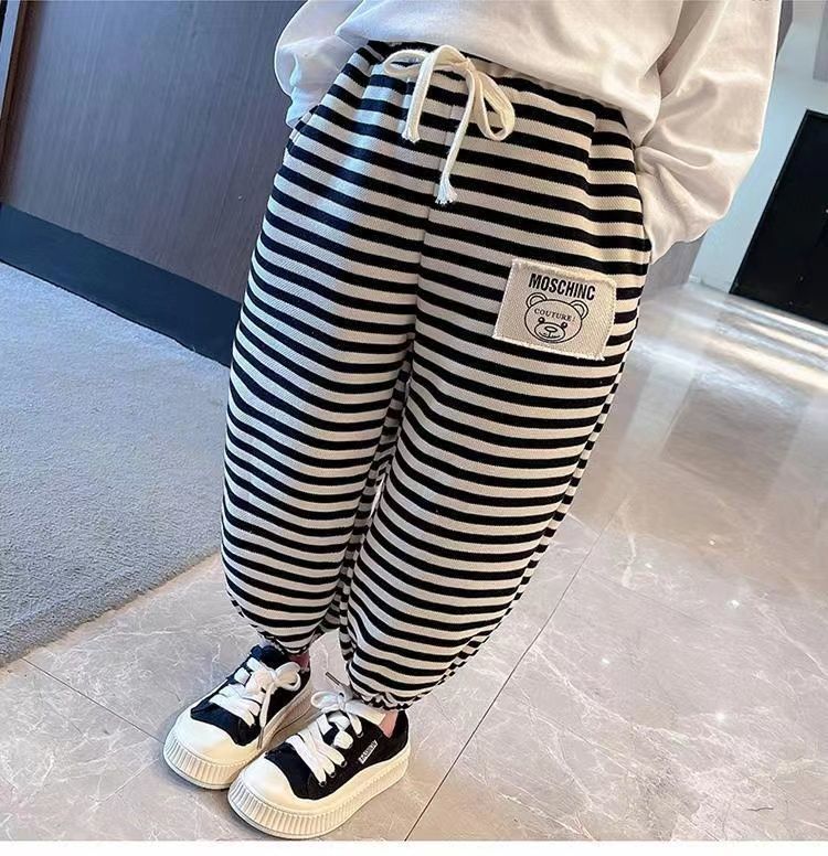 Kids Jogger Pants for Boys & Girls, Solid Color Striped Drawstring Sweatpants, Toddler Casual Fall Winter Thermal