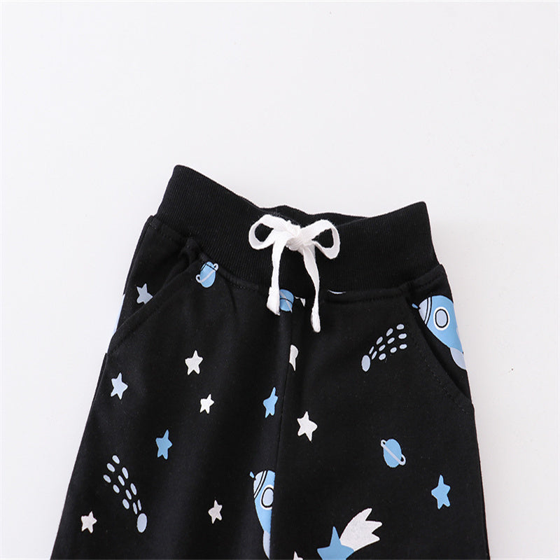 Space Print Jumping Meters Sweatpants For Boys Girls Toddler Kids Drawstring Trousers Baby Autumn S 3