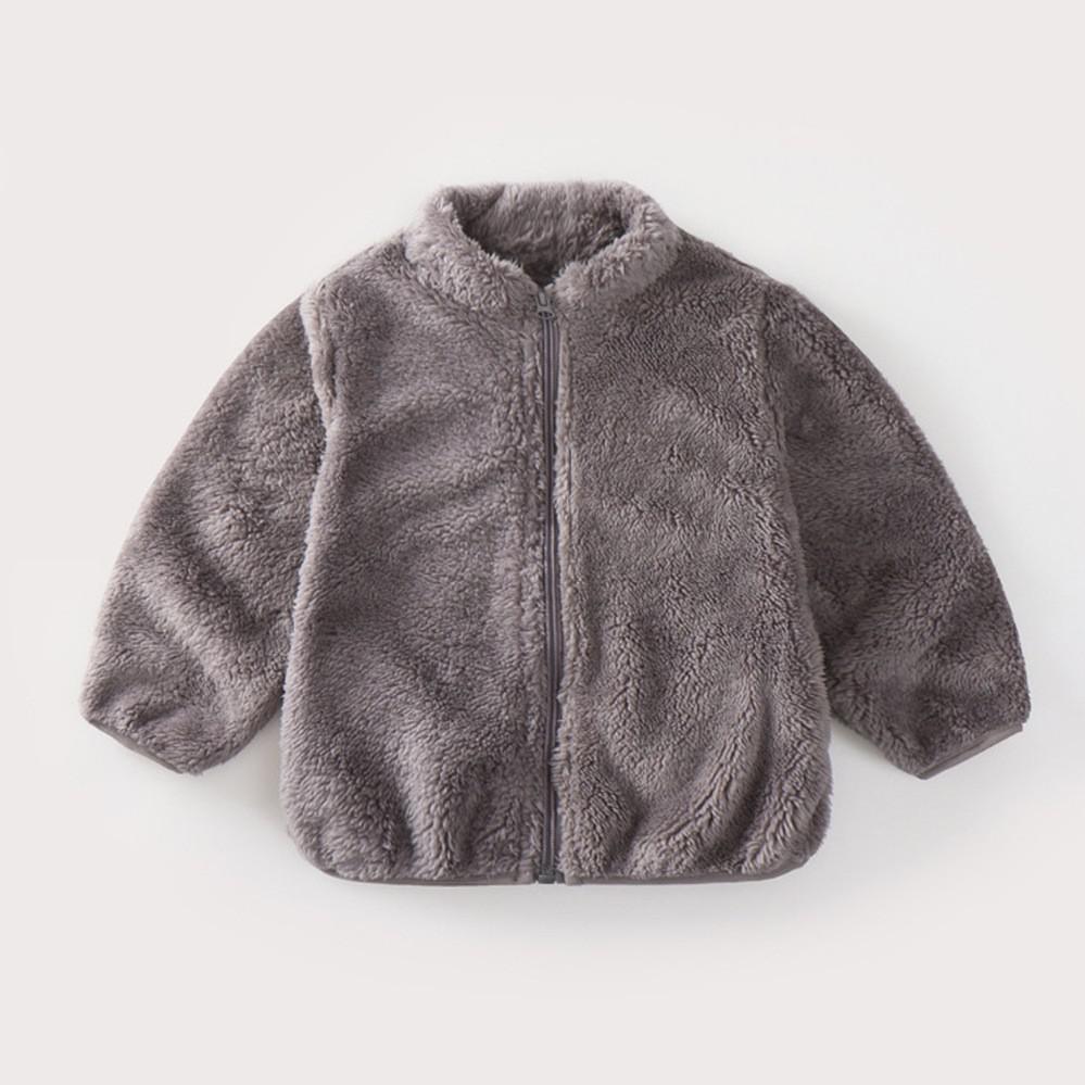 Autumn Winter Warm Baby Girl Boy Plush Coat, Solid Color Fashion Toddler Outerwear, Kids Casual Jacket Greatcoat
