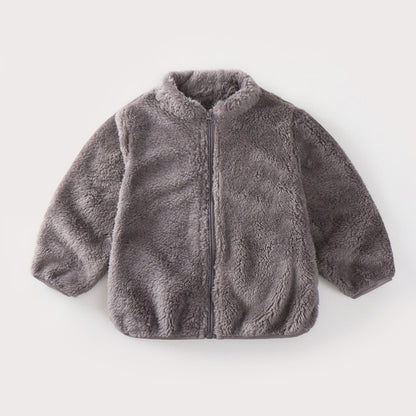 Autumn Winter Warm Baby Girl Boy Plush Coat Solid Color Fashion Toddler Outerwear Kids Casual Jacke 5