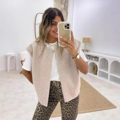 Elegant Women's Wool Vest, Korean Dongdaemun Double Sided Design, Hand Sewn V Neck Vest, Fashionable Outerwear Jacket