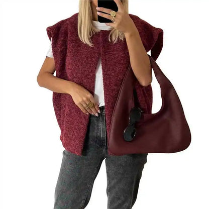 Elegant Women's Wool Vest, Korean Dongdaemun Double Sided Design, Hand Sewn V Neck Vest, Fashionable Outerwear Jacket