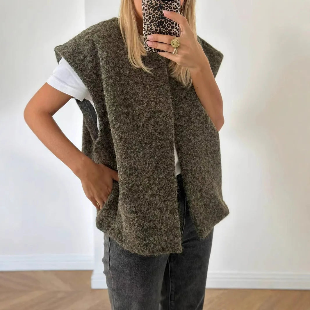 Elegant Women's Wool Vest, Korean Dongdaemun Double Sided Design, Hand Sewn V Neck Vest, Fashionable Outerwear Jacket
