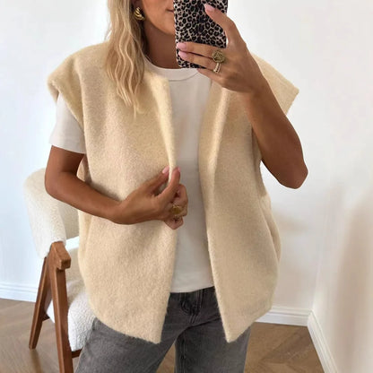 Elegant Women's Wool Vest, Korean Dongdaemun Double Sided Design, Hand Sewn V Neck Vest, Fashionable Outerwear Jacket