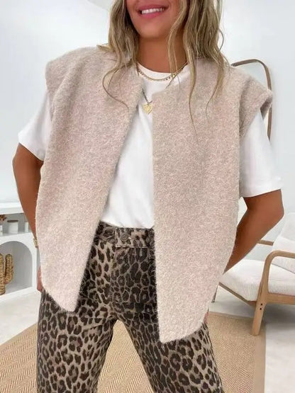 Elegant Women's Wool Vest, Korean Dongdaemun Double Sided Design, Hand Sewn V Neck Vest, Fashionable Outerwear Jacket