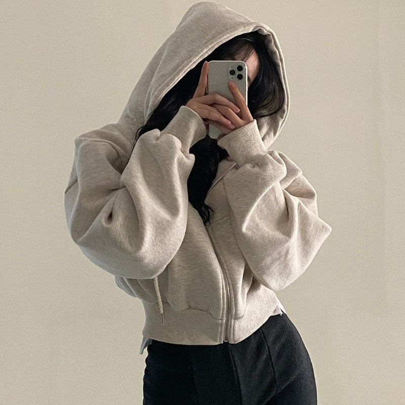 Women's Y2K Streetwear Hoodie, Autumn Winter Zip Up Crop Top, Harajuku Casual Jackets, Long Sleeve Hooded Sweatshirt