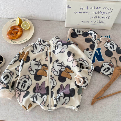 Kids Boy Girl Spring Autumn Outerwear, Thin Printed Mickey Jacket, Fashion Children Casual Tops, Clothing Coats