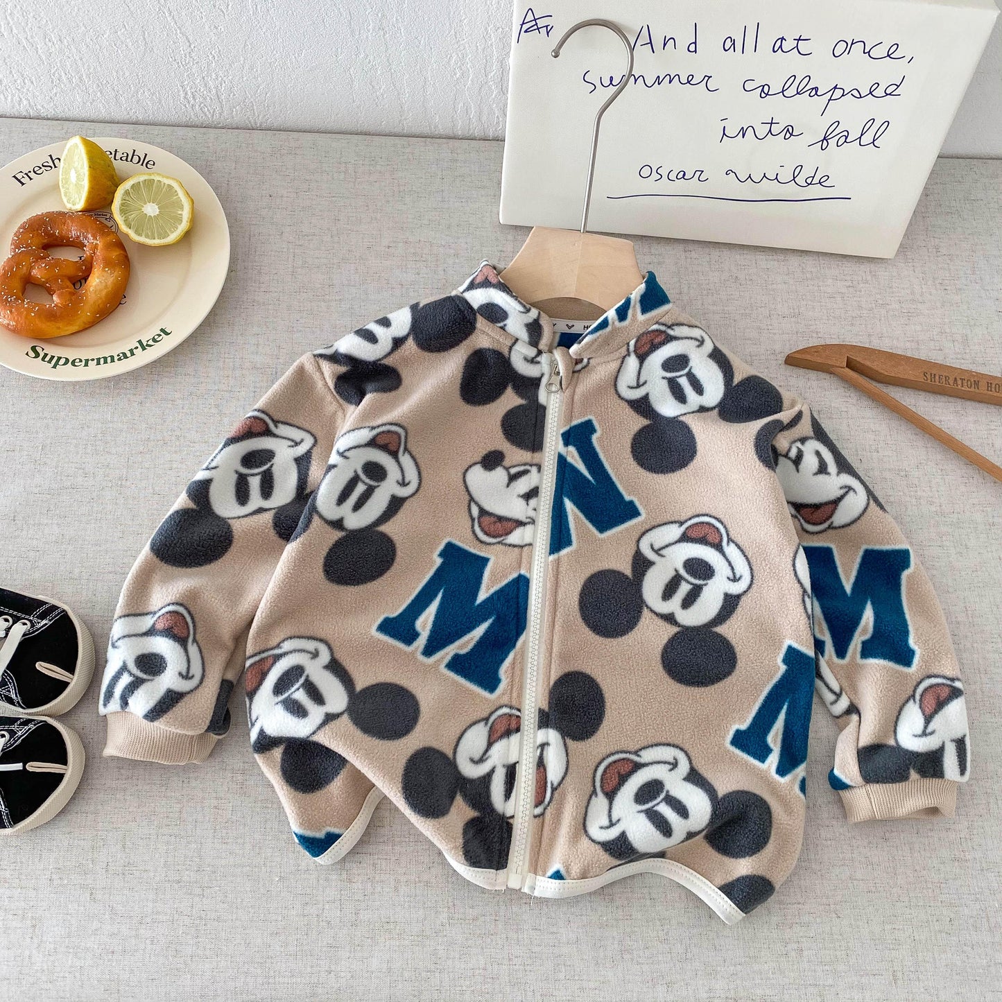 Kids Boy Girl Spring Autumn Outerwear, Thin Printed Mickey Jacket, Fashion Children Casual Tops, Clothing Coats