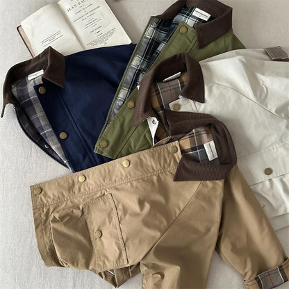 Infant Toddler Child Trench Jacket, Fashion Baby Girl Boy Cargo Patchwork Coat, Spring Autumn Dust Coat Baby Clothes
