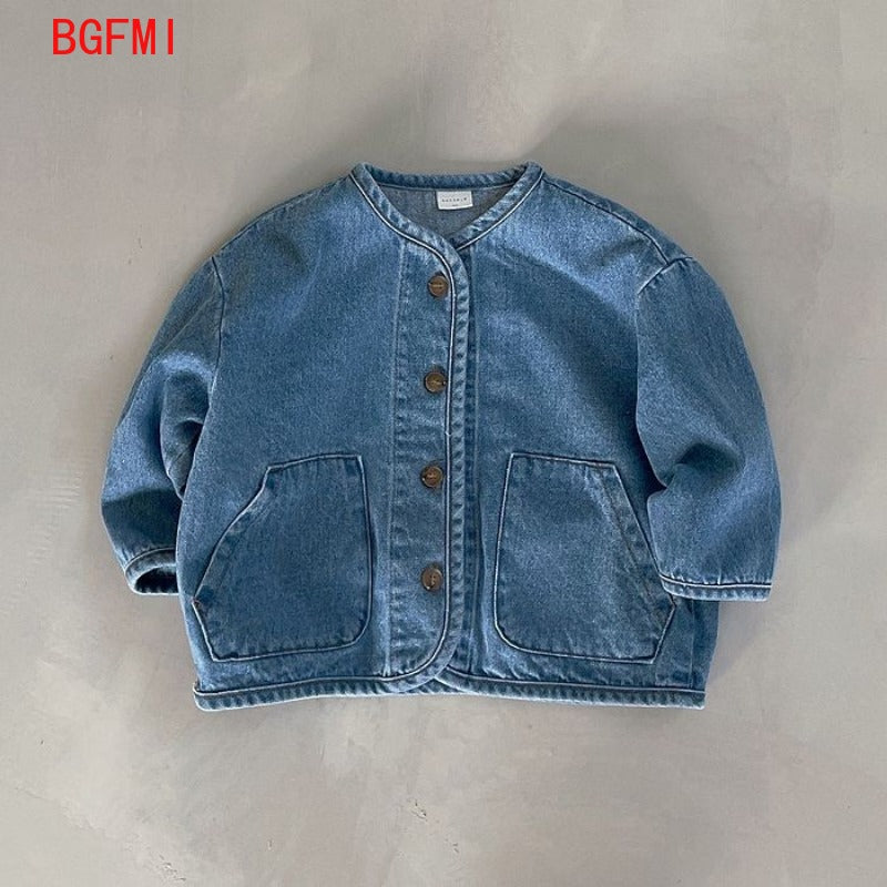 Baby Boy Girl Korean Fashion Cotton Denim Jacket, Toddler Jean Coat, Casual Outwear for Kids, Lightweight Spring Fall