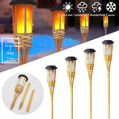 Solar LED Flame Effect Bamboo Garden Light