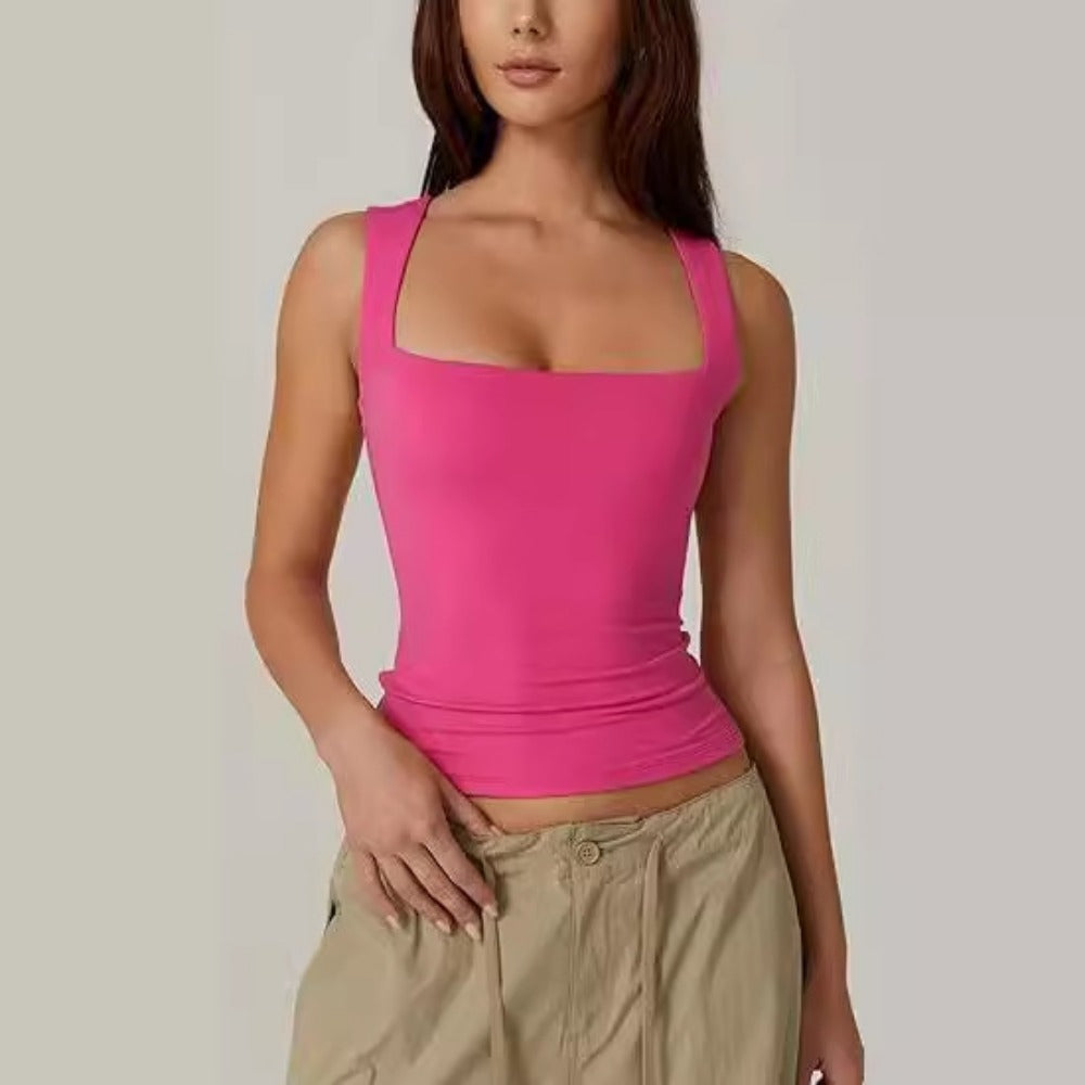 Womens Y2K Pink Goth Tank Top 2025 Summer Sleeveless Crop Top Square Neck Double Layer Tight Fit Te 3