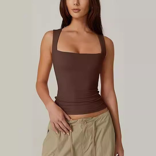 Womens Y2K Pink Goth Tank Top 2025 Summer Sleeveless Crop Top Square Neck Double Layer Tight Fit Te 9
