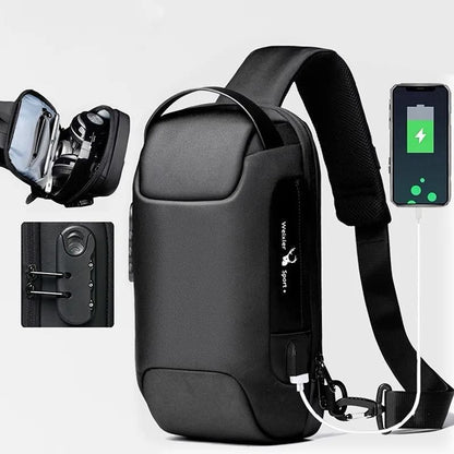 Mens USB Anti Theft Crossbody Bag Waterproof Oxford