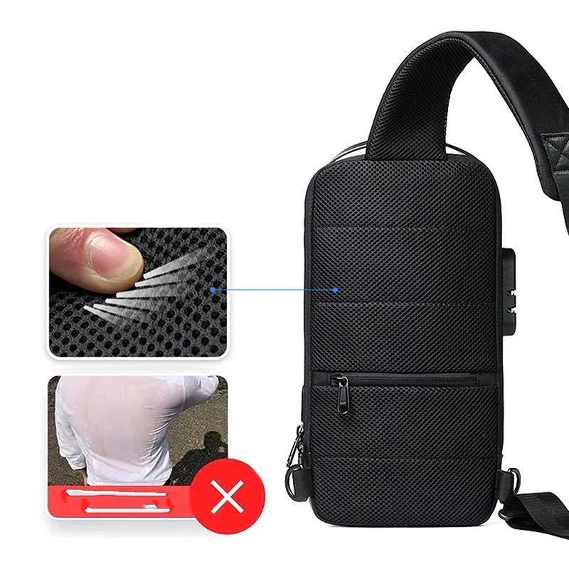 Mens USB Anti Theft Crossbody Bag Waterproof Oxford 1