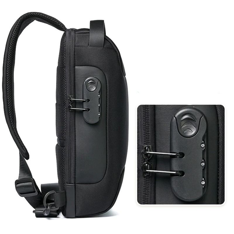 Mens USB Anti Theft Crossbody Bag Waterproof Oxford 3