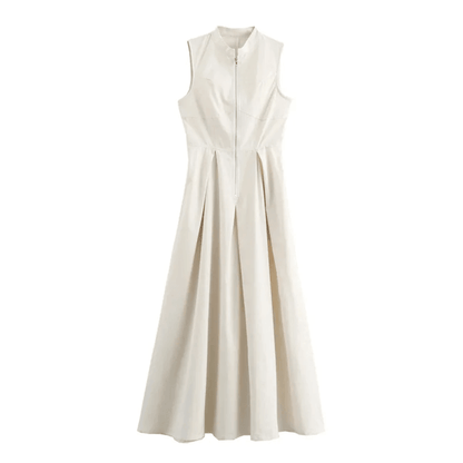 Sleeveless Bodycon Midi Dress With Zipper And Pleated Design For Women 1
