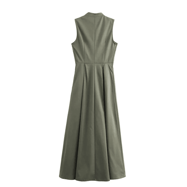 Sleeveless Bodycon Midi Dress With Zipper And Pleated Design For Women 2