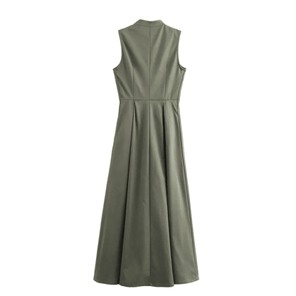Sleeveless Bodycon Midi Dress With Zipper And Pleated Design For Women 2
